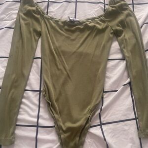 Green square neck body suit